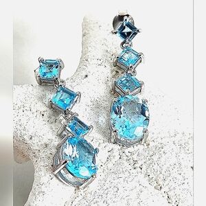 Natural Sky Blue Topaz 925 Sterling Silver Earrings